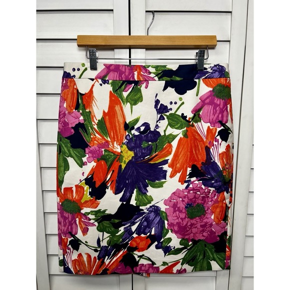 J. Crew Floral No. 2 Multicolor Cotton Stretch Lined Pencil Skirt Size 10 - Picture 1 of 8